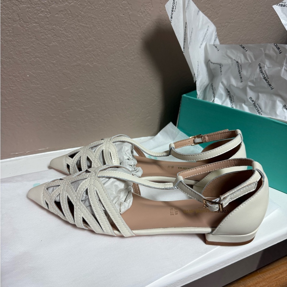 Francesco Milano Cream leather shoes Made in Italy